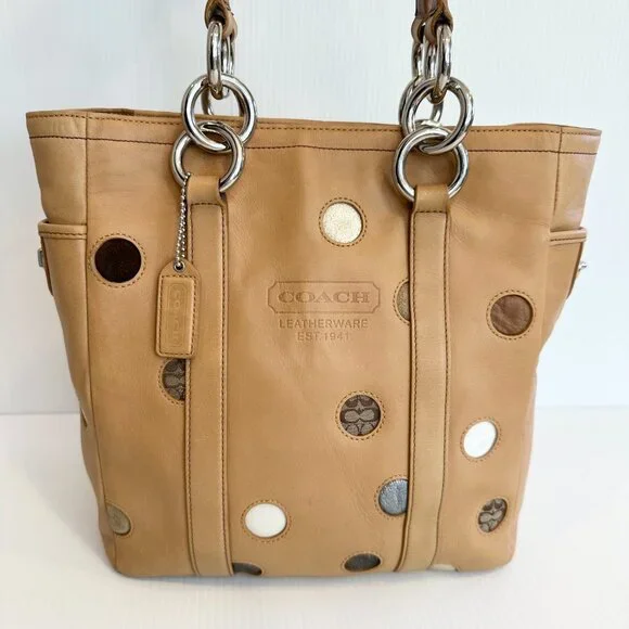COACH Lunch Gallery Tote Limited Edition Caramel Leather with Polka Dots
